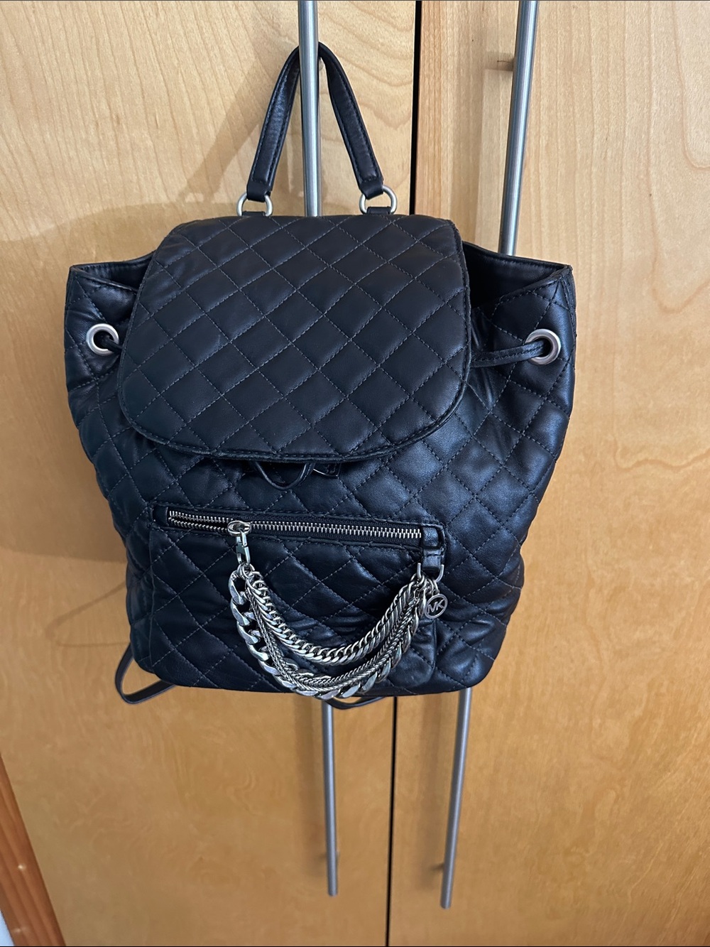 Michael Kors Black Quilted Leather Backpack with Chain Ac never used $348 retail
